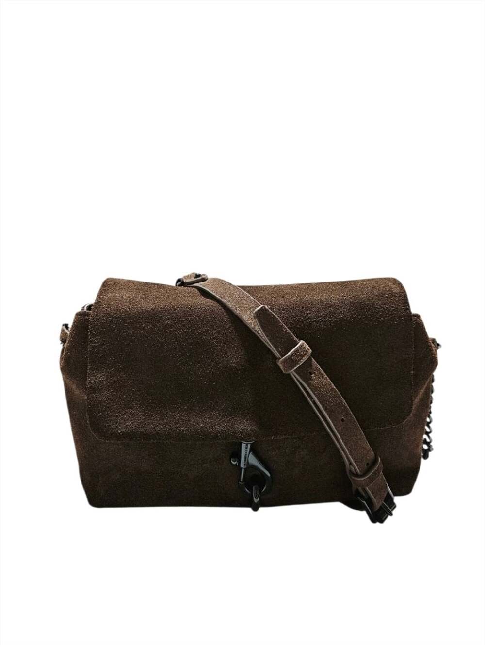 Rebecca Minkoff Brown Suede Crossbody Bag with Chain and Turn-Lock Hardware